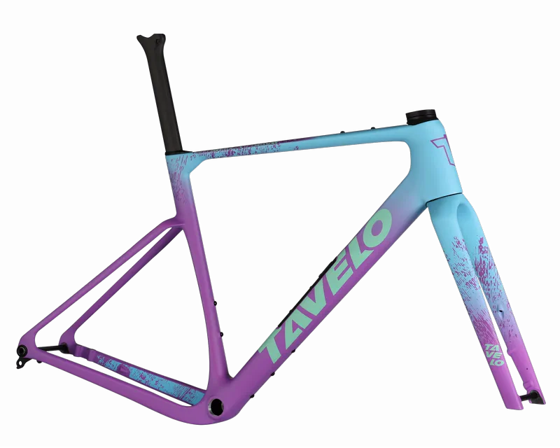 Tavelo Grow — cadre carbone, coloris dégradé bleu et violet, vue studio